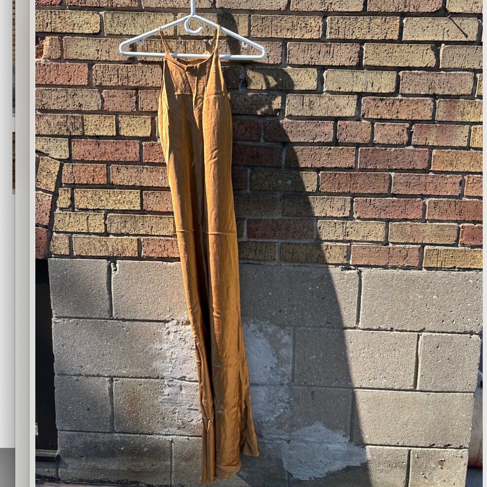 70'S ALGO Gold Satin Maxi Slip Dress (Made in Canada)